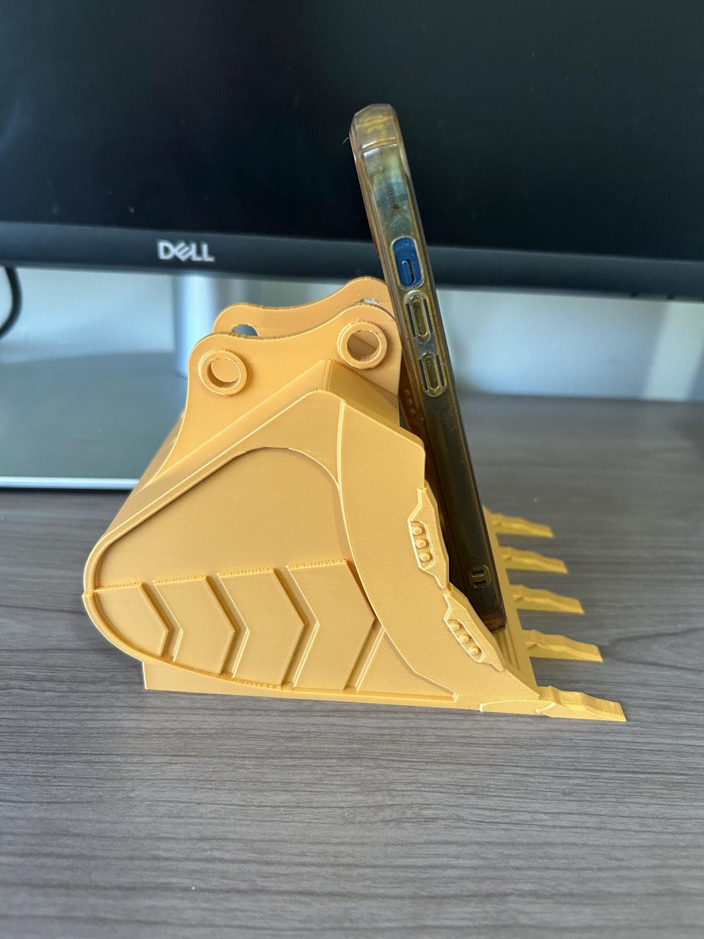 3D printed excavator bucket phone stand