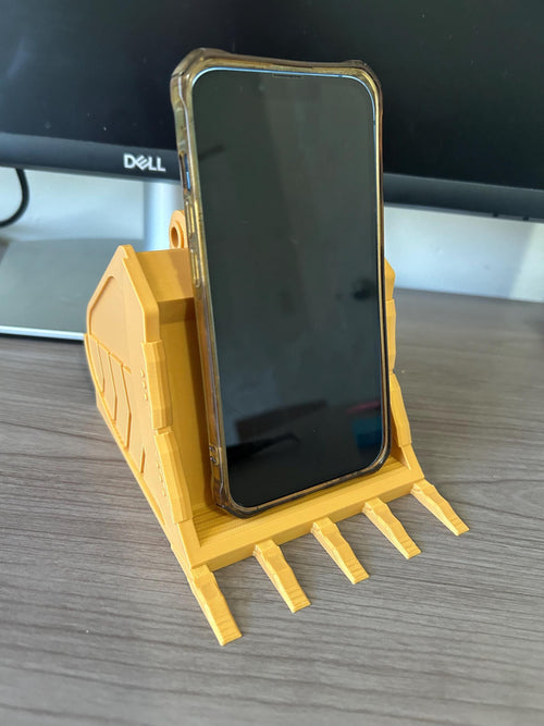 3D printed excavator bucket phone stand